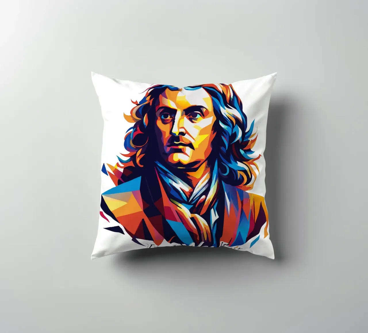 Isaac Newton in WPAP Pop Art Kissen von vectorartnesia