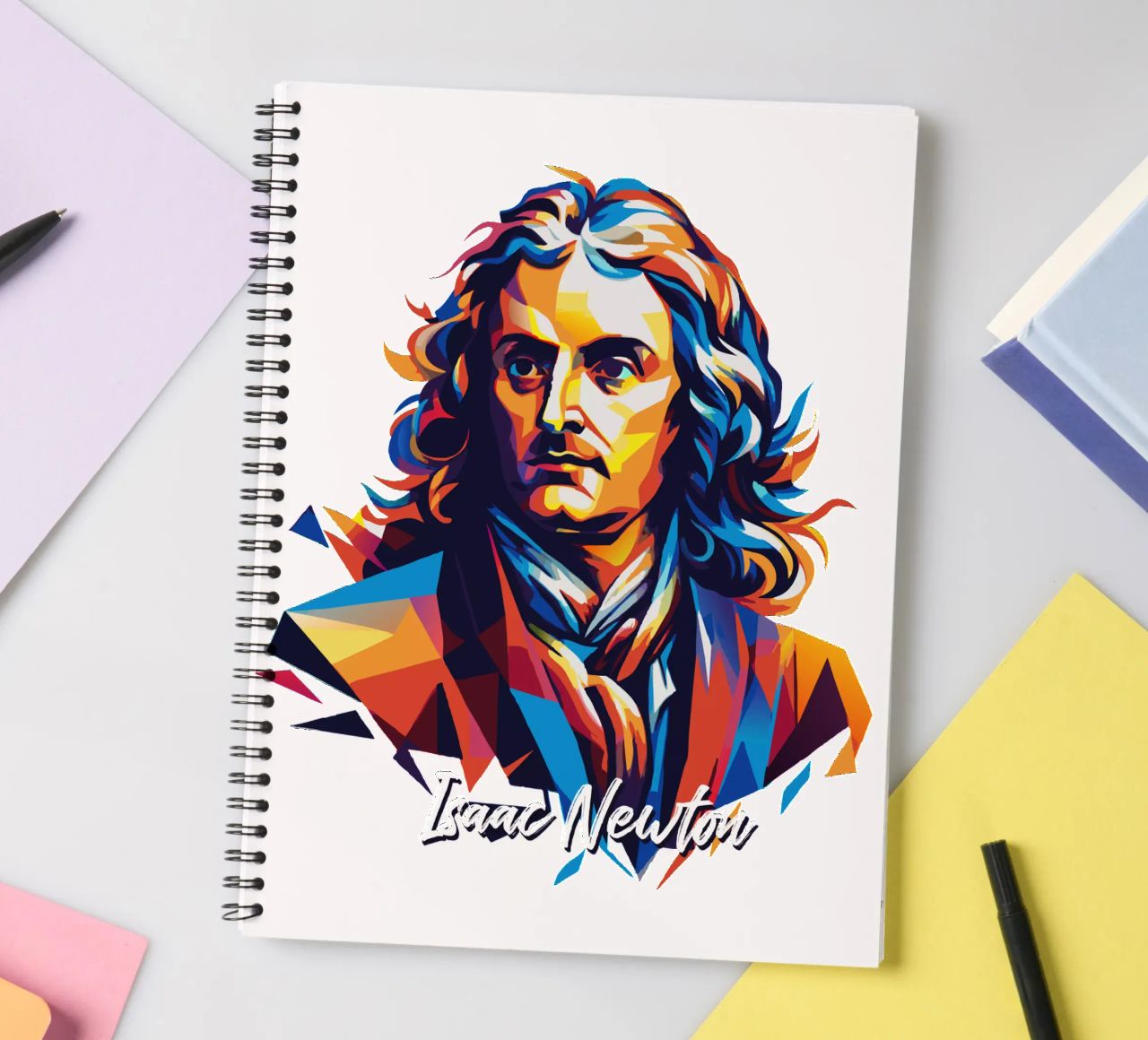 Isaac Newton in WPAP Pop Art spiral notebook by vectorartnesia
