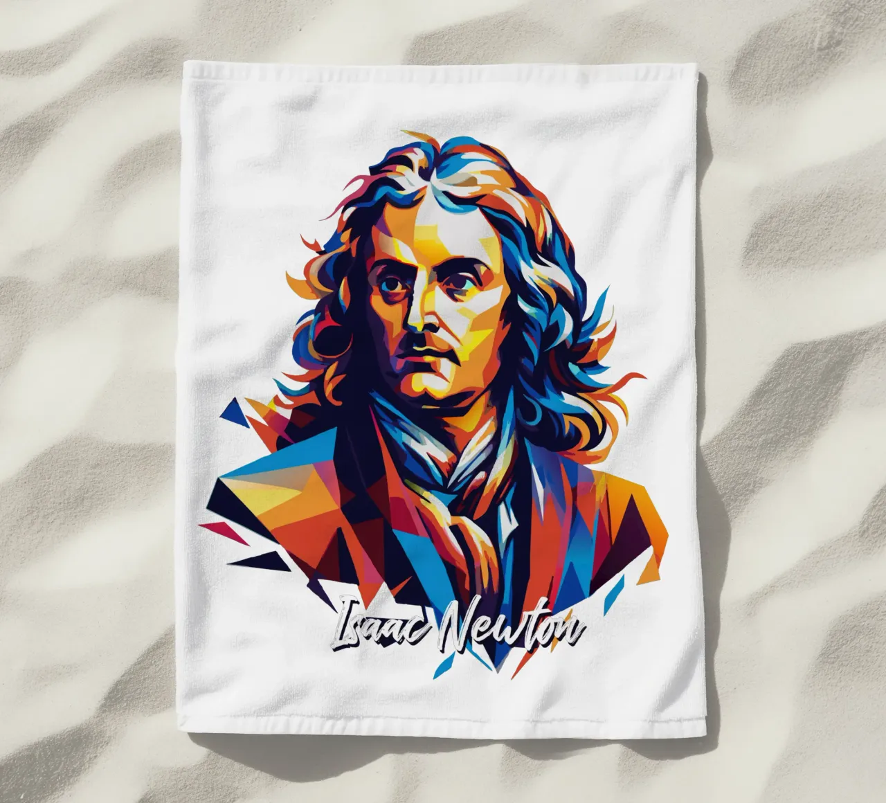 Isaac Newton in WPAP Pop Art beach towel by vectorartnesia