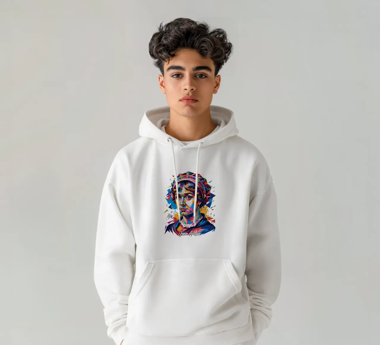 Jane Austen in WPAP Pop Art felpa con cappuccio da vectorartnesia