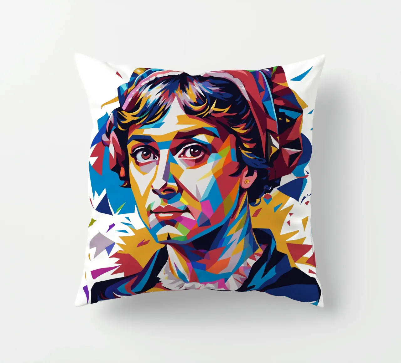 Jane Austen in WPAP Pop Art Kissen von vectorartnesia