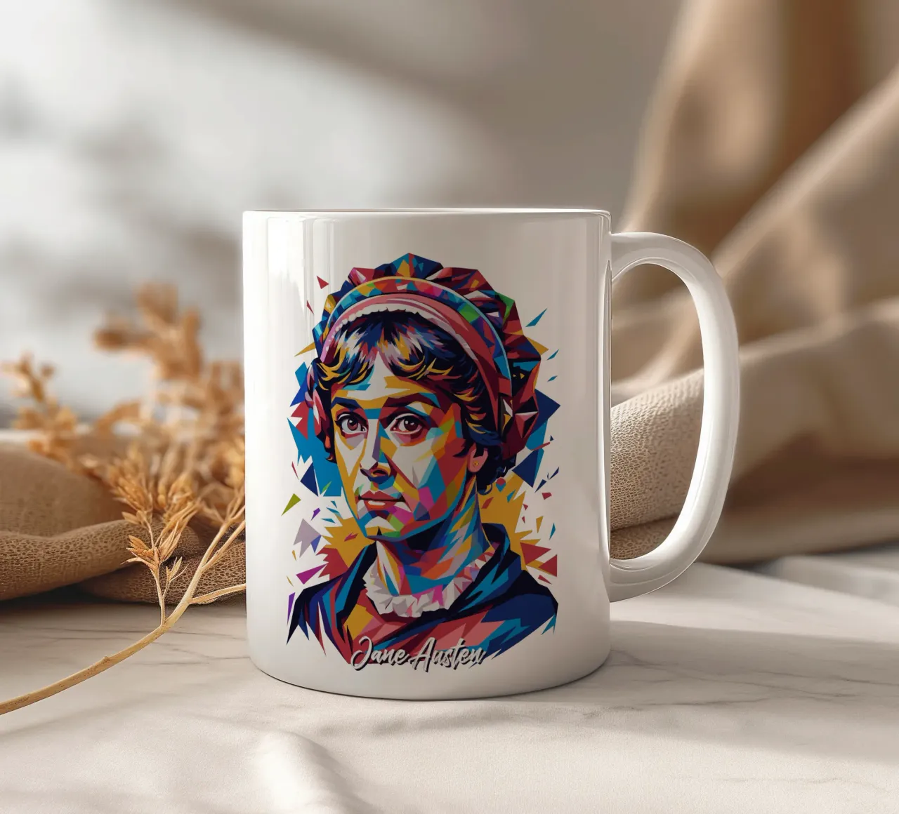 Jane Austen in WPAP Pop Art mug en céramique de vectorartnesia