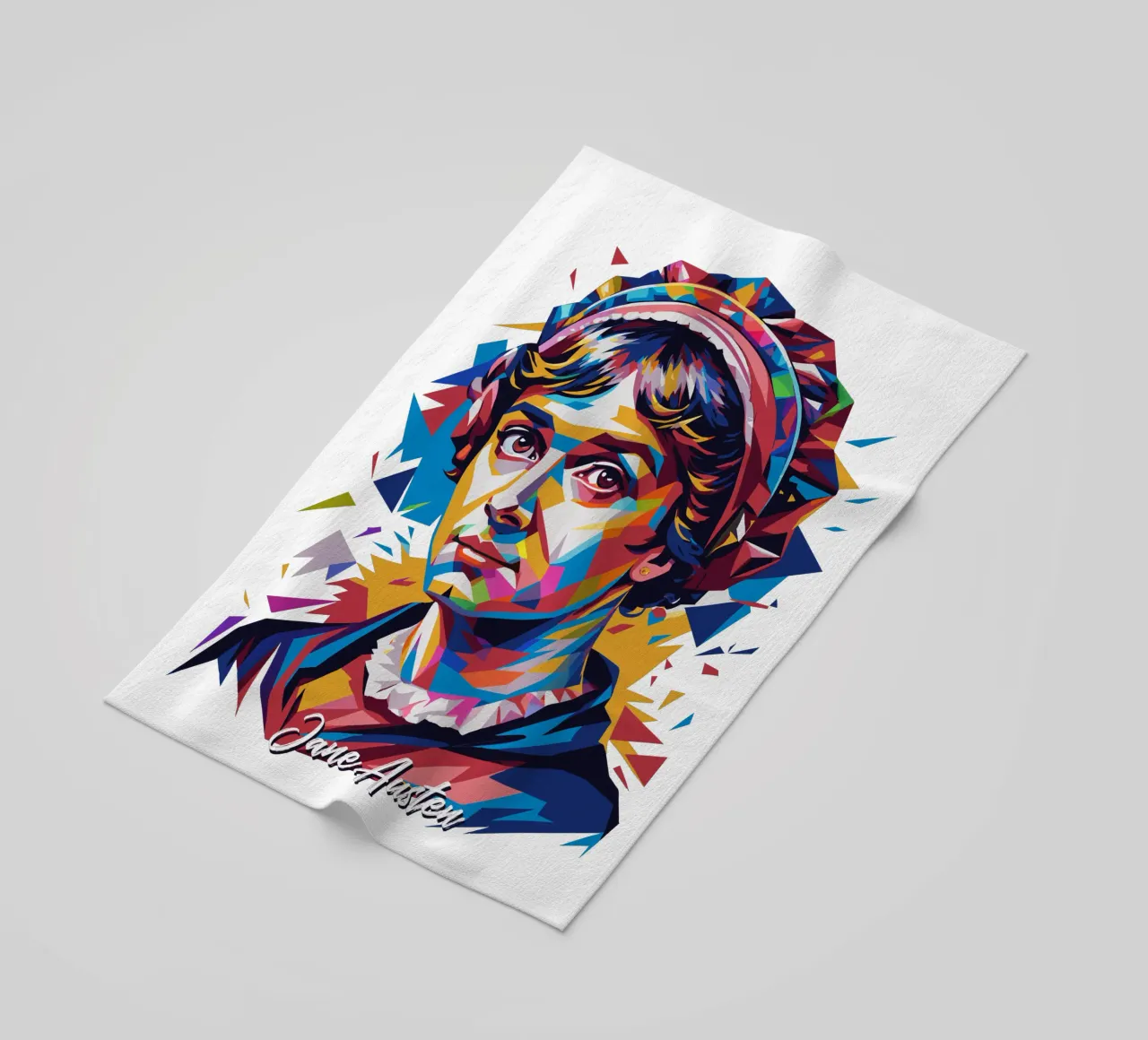 Jane Austen in WPAP Pop Art Strandtuch von vectorartnesia