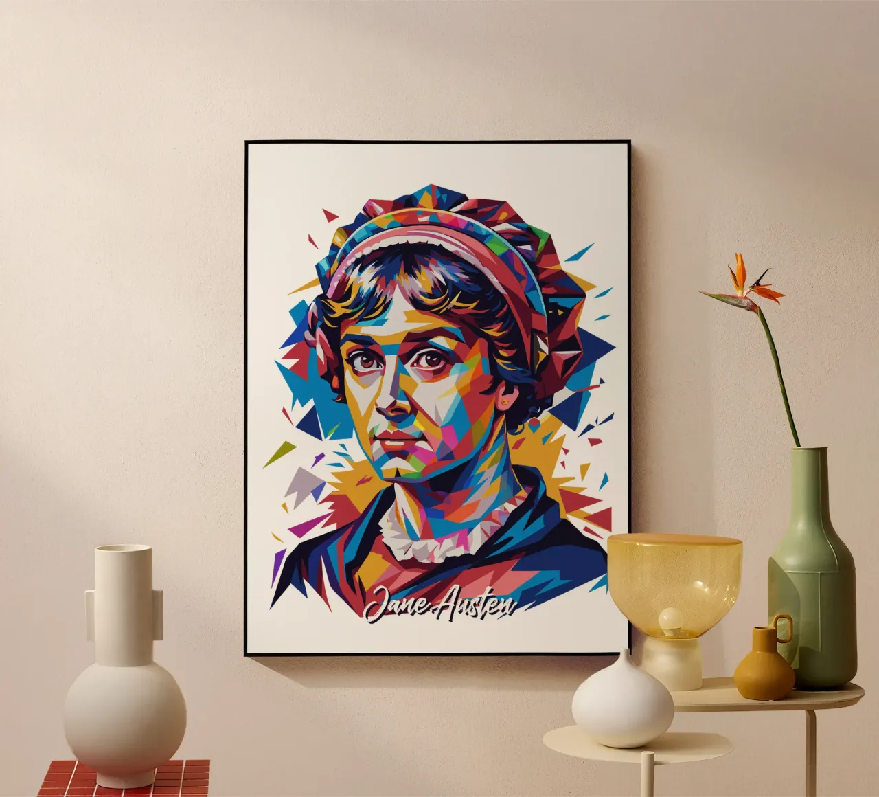 Jane Austen in WPAP Pop Art plexiglass da vectorartnesia