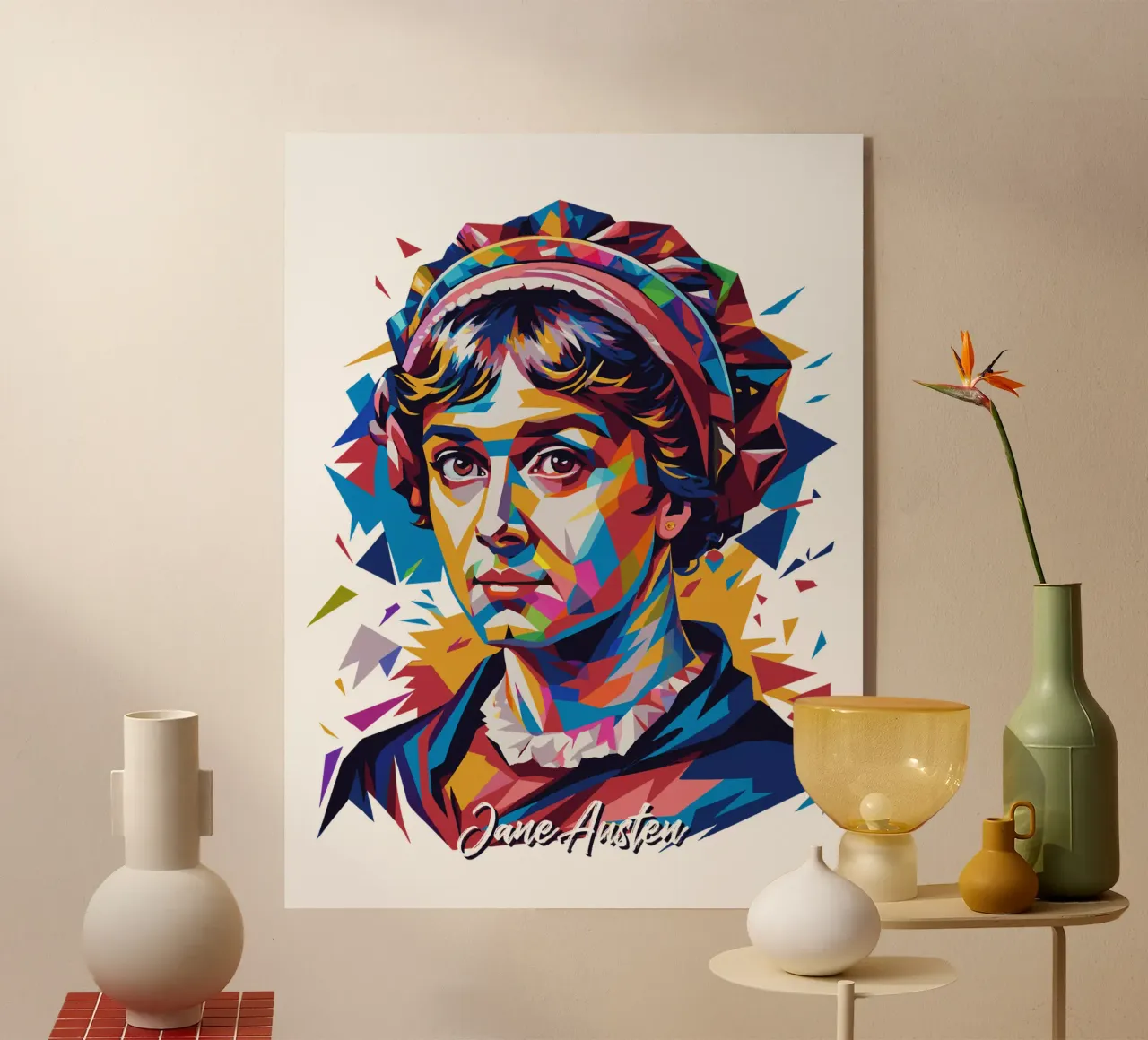 Jane Austen in WPAP Pop Art plexiglass da vectorartnesia
