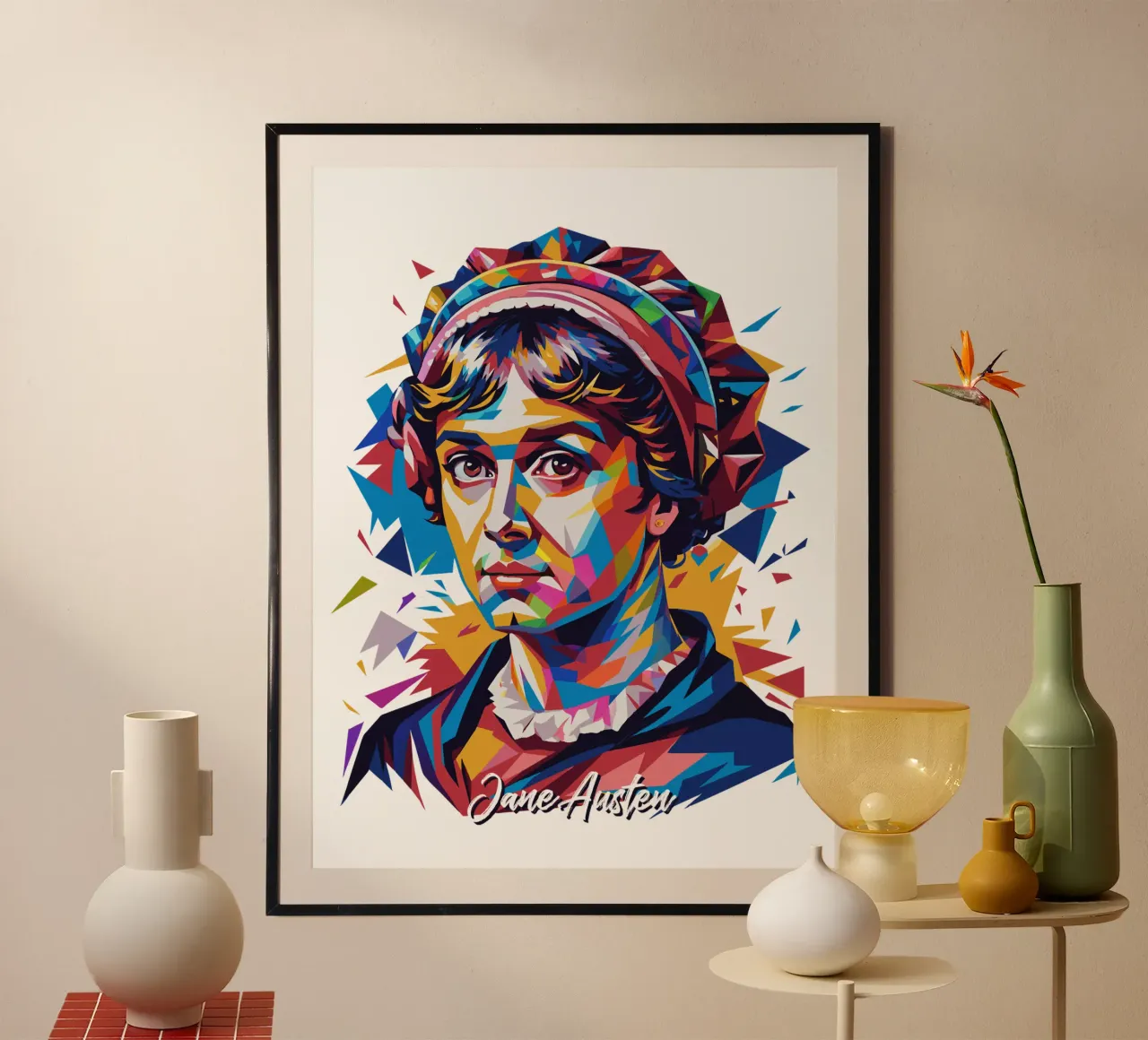 Jane Austen in WPAP Pop Art carta hahnemühle da vectorartnesia