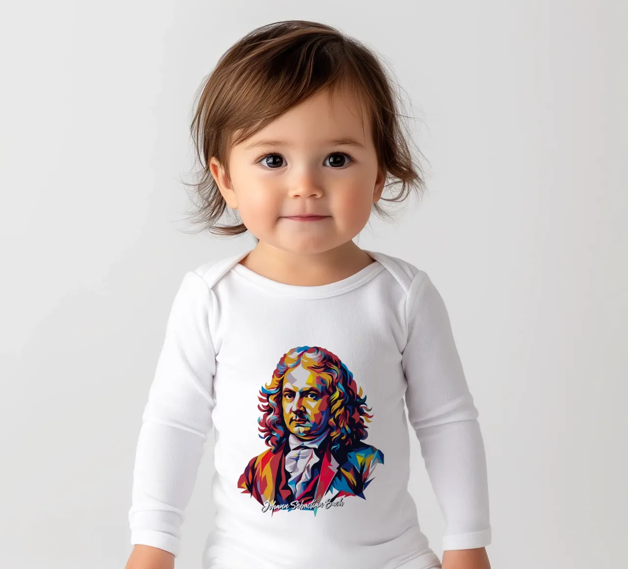 Johann Sebastian Bach in WPAP Pop Art body neonato maniche lunghe da vectorartnesia