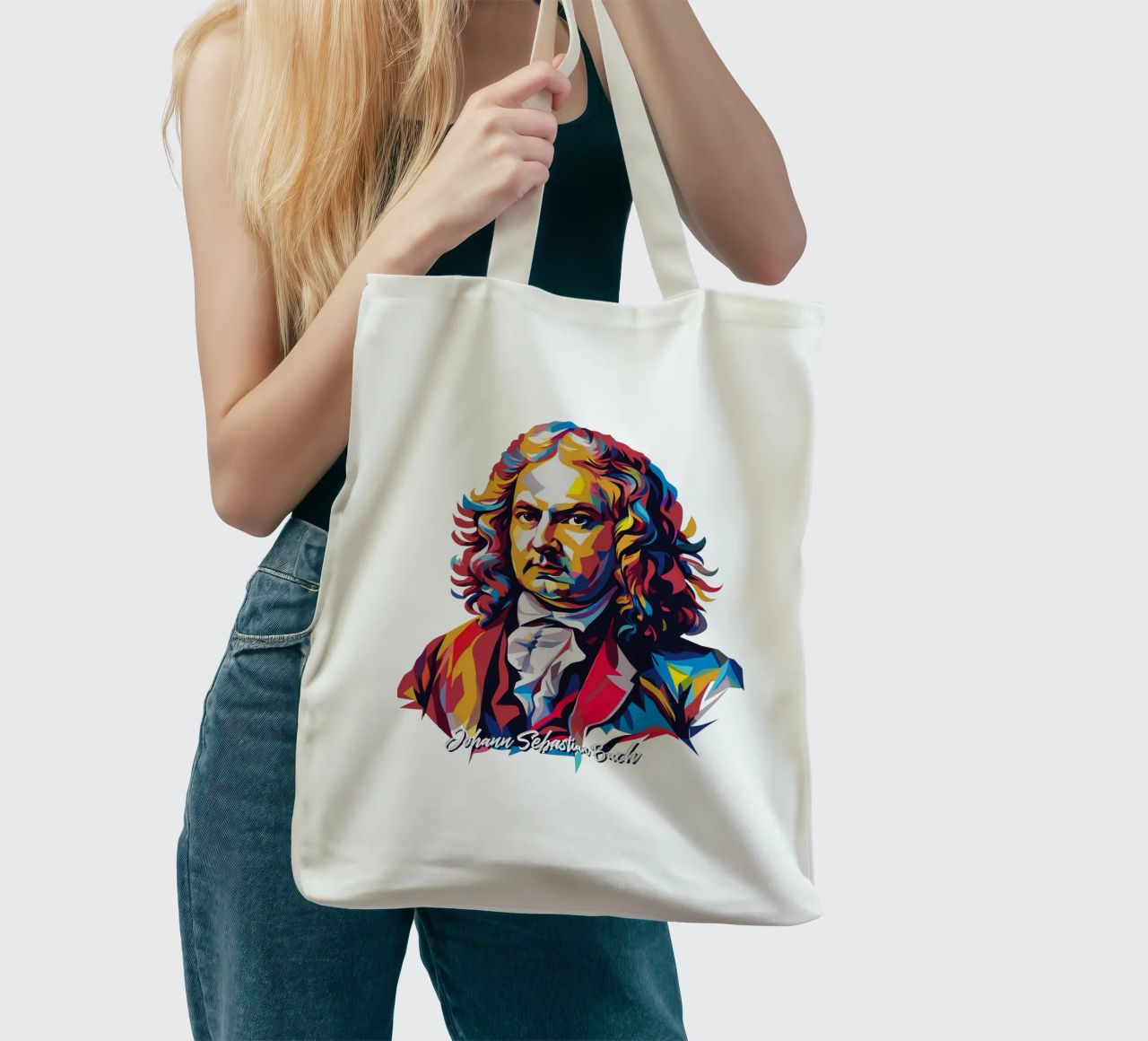 Johann Sebastian Bach in WPAP Pop Art borsa in juta da vectorartnesia