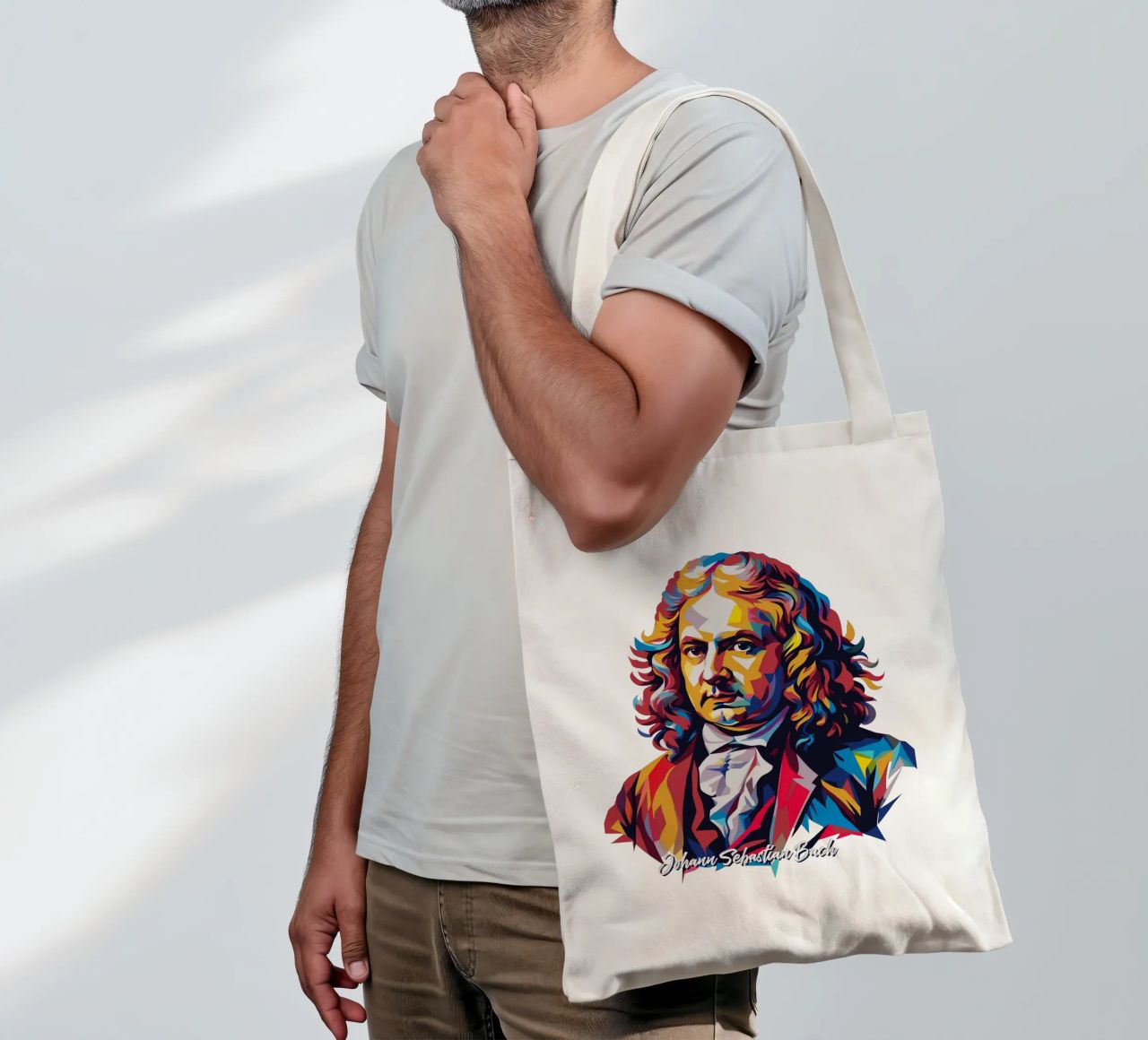 Johann Sebastian Bach in WPAP Pop Art borsa in juta da vectorartnesia