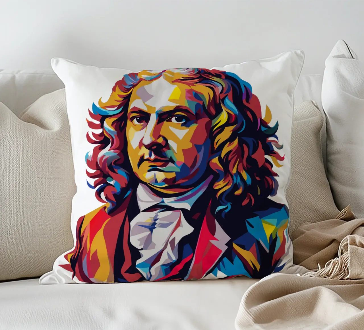 Johann Sebastian Bach in WPAP Pop Art Kissen von vectorartnesia