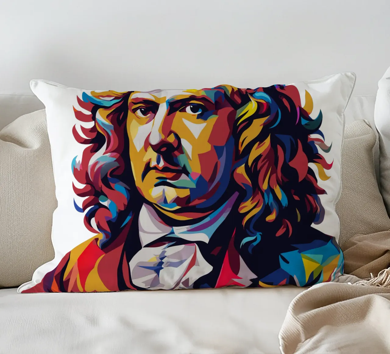 Johann Sebastian Bach in WPAP Pop Art Kissen von vectorartnesia