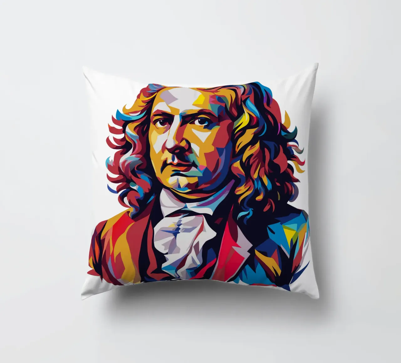 Johann Sebastian Bach in WPAP Pop Art Kissen von vectorartnesia