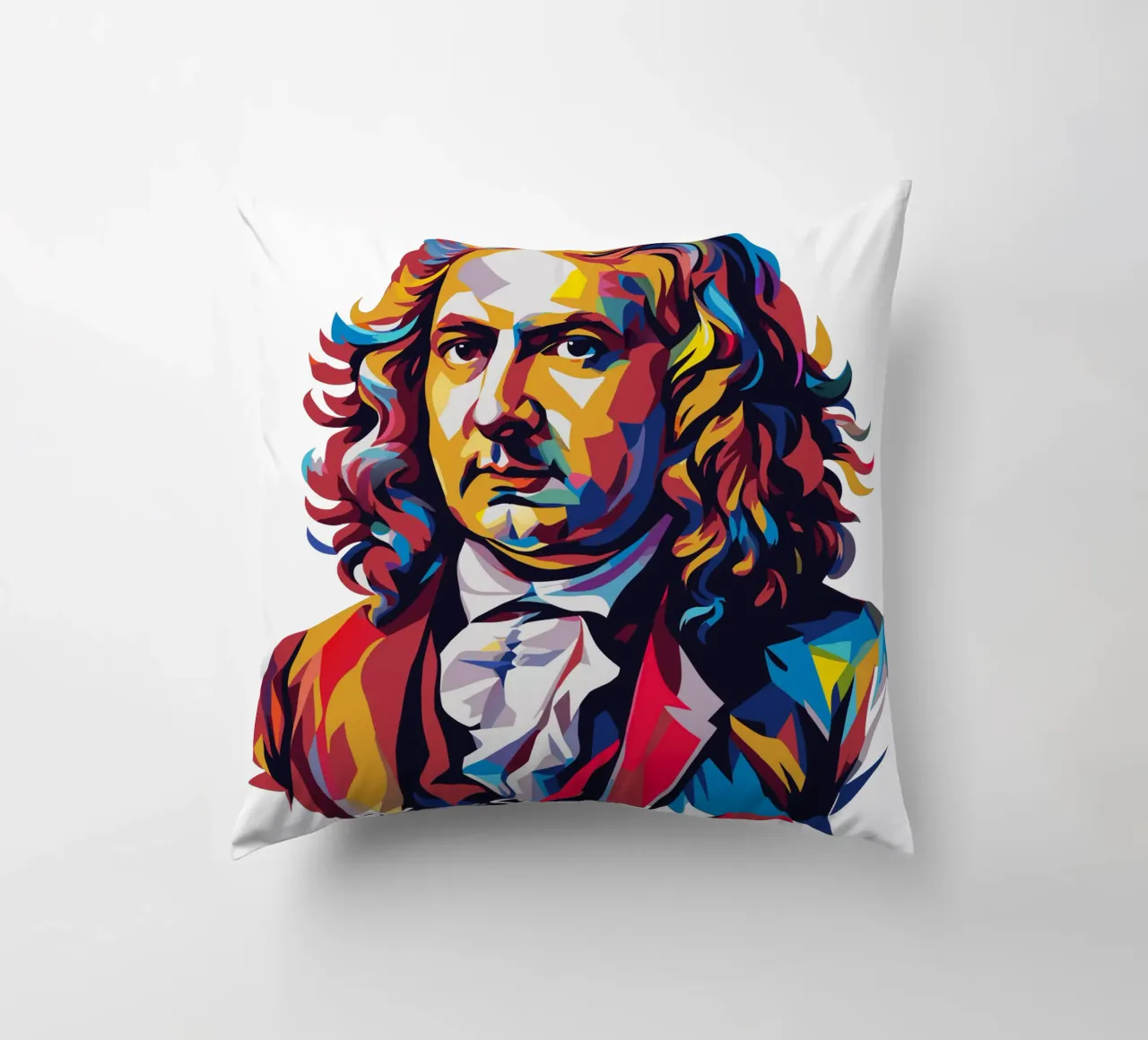 Johann Sebastian Bach in WPAP Pop Art Kissen von vectorartnesia