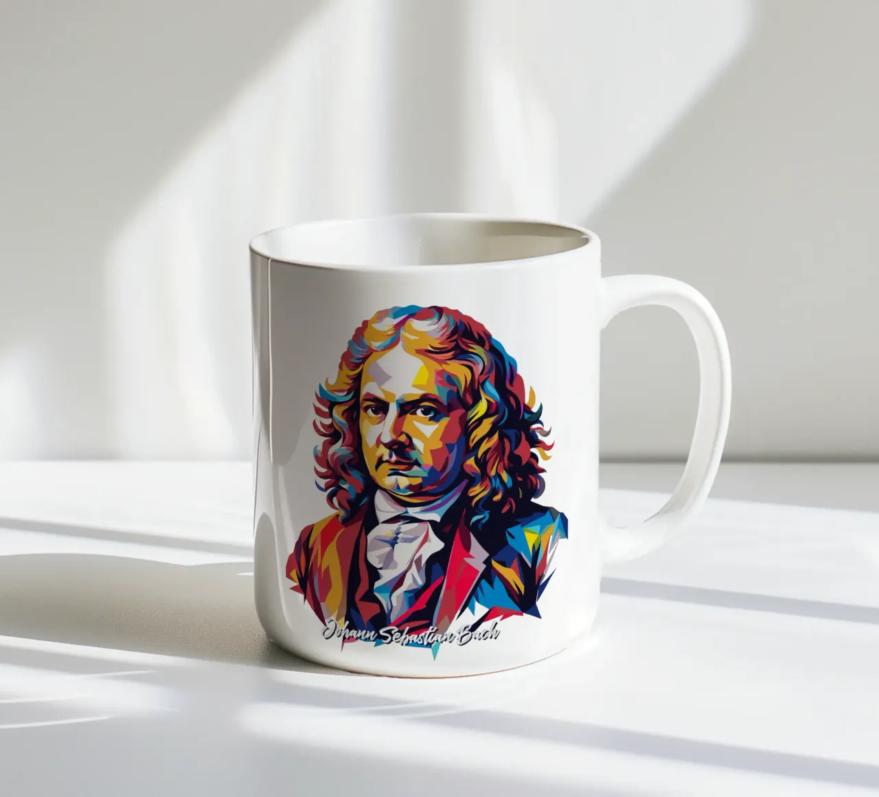 Johann Sebastian Bach in WPAP Pop Art Keramik Tasse von vectorartnesia