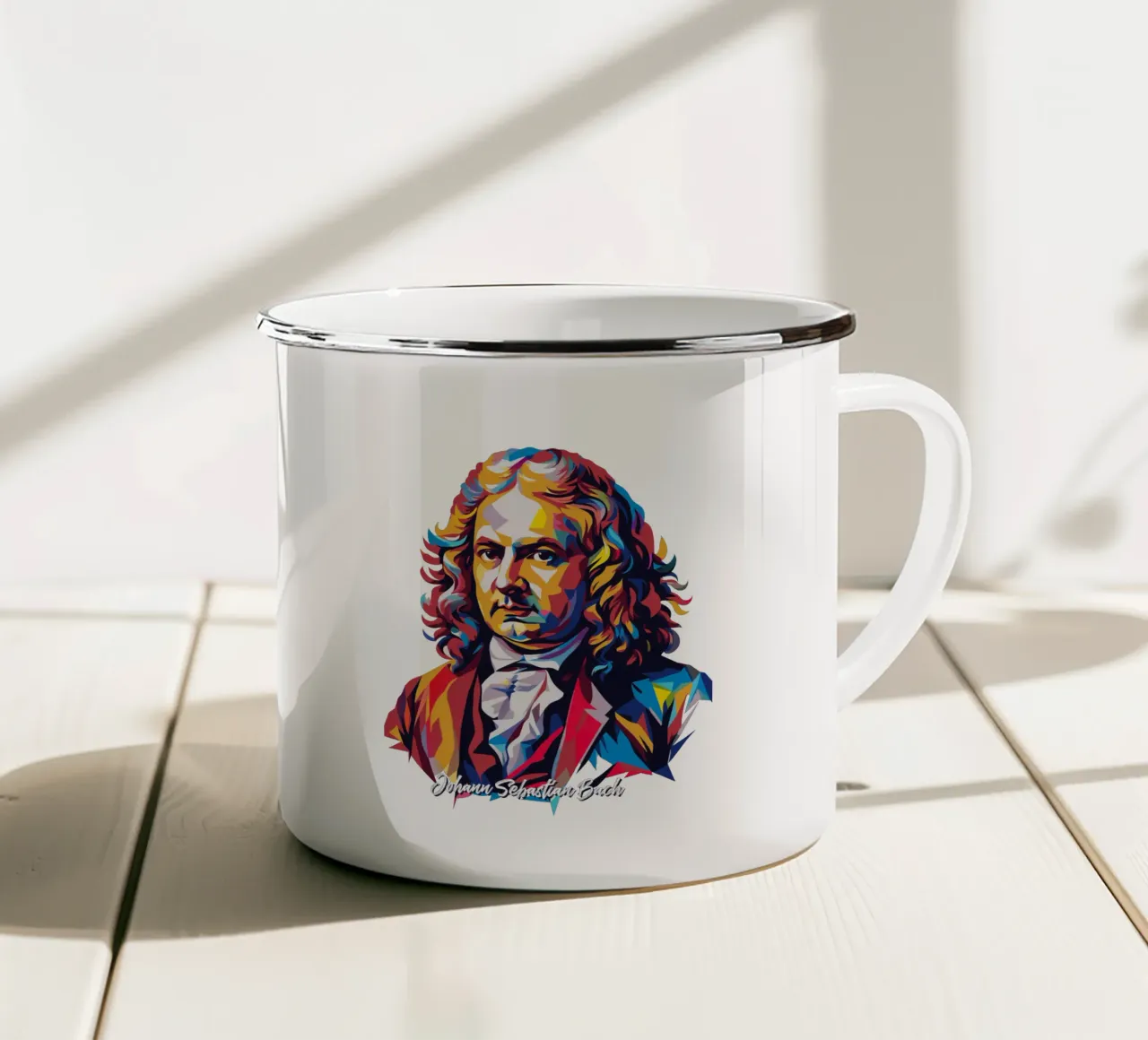 Johann Sebastian Bach in WPAP Pop Art mug en émail de vectorartnesia