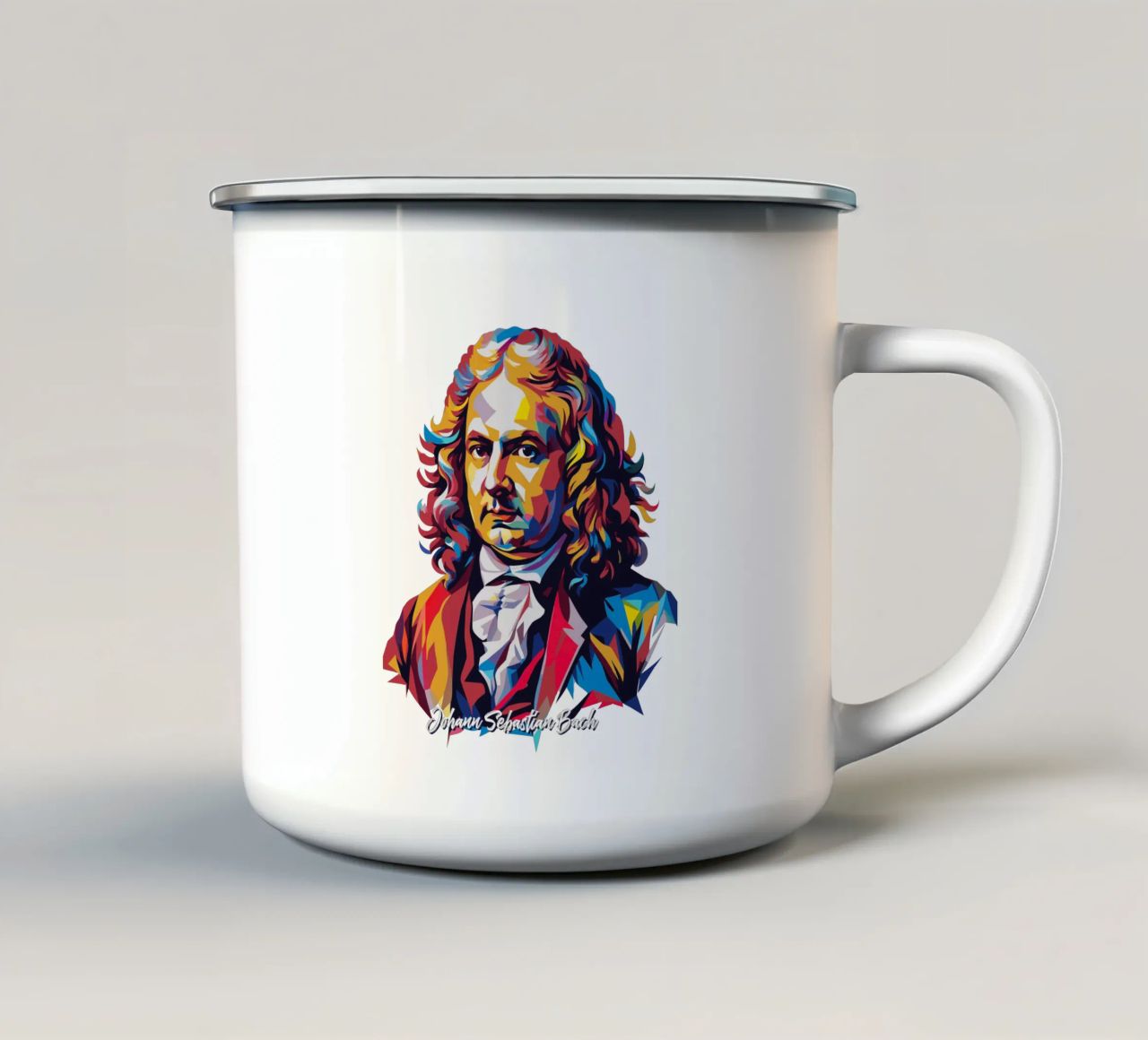 Johann Sebastian Bach in WPAP Pop Art tazza in smalto da vectorartnesia