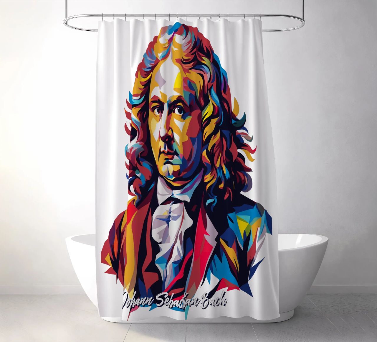 Johann Sebastian Bach in WPAP Pop Art tenda da doccia da vectorartnesia