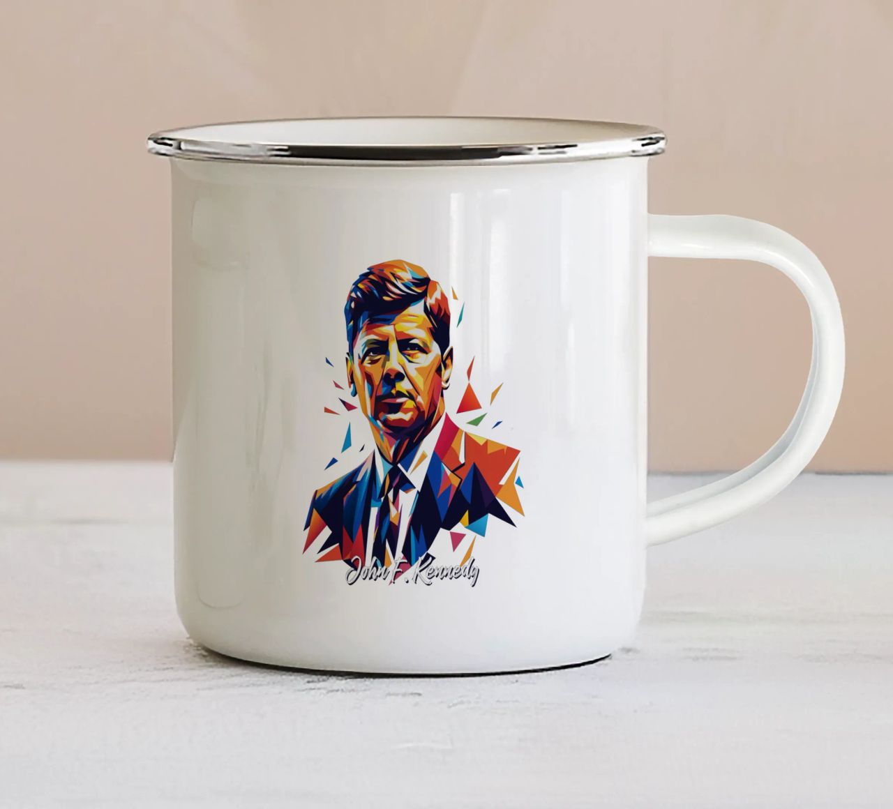 John F. Kennedy WPAP Pop Art tazza in smalto da vectorartnesia