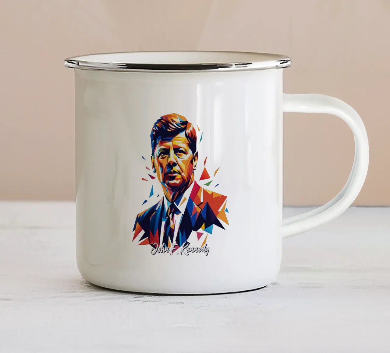 John F. Kennedy WPAP Pop Art emaille mok van vectorartnesia