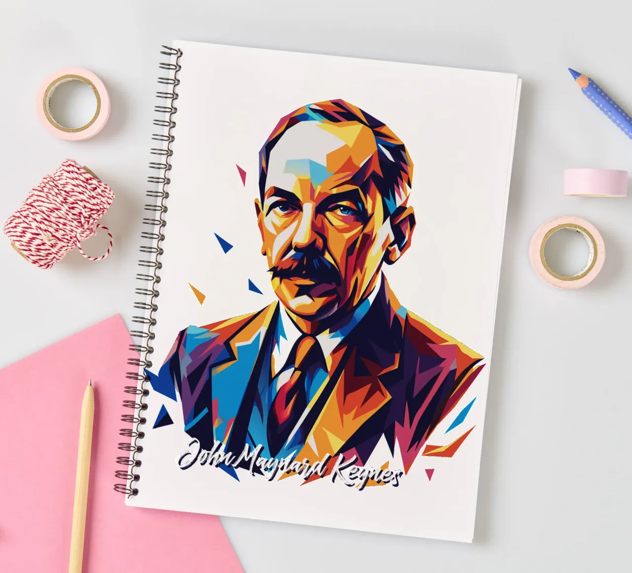 John Maynard Keynes WPAP Pop Art spiral notebook by vectorartnesia