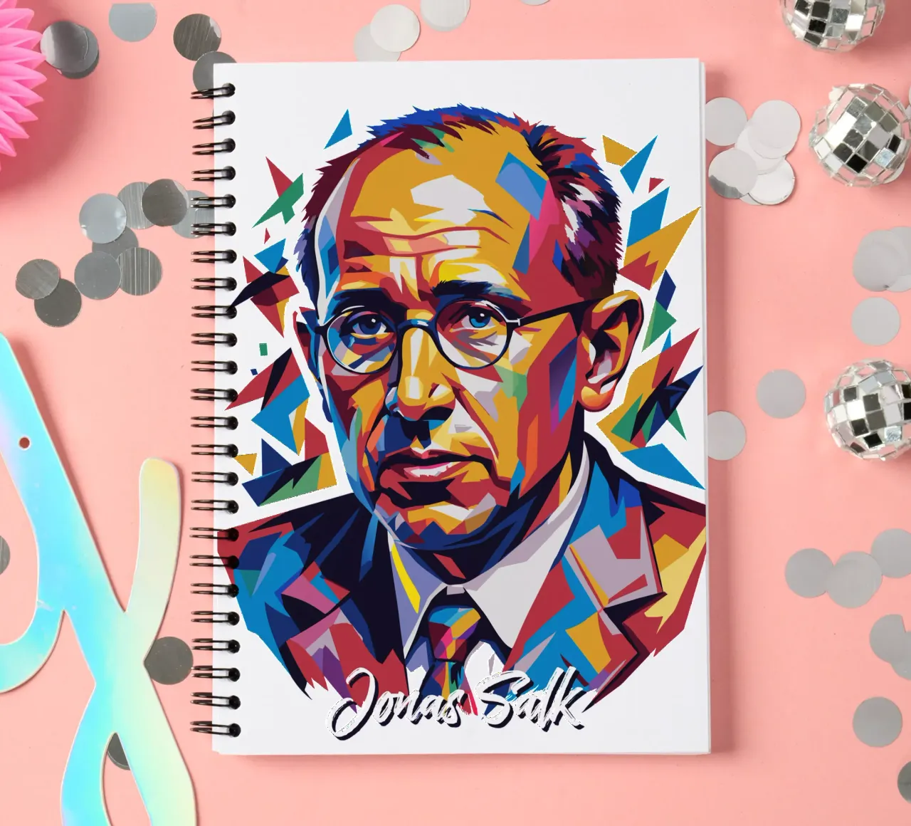 Jonas Salk WPAP Pop Art spiral notebook by vectorartnesia
