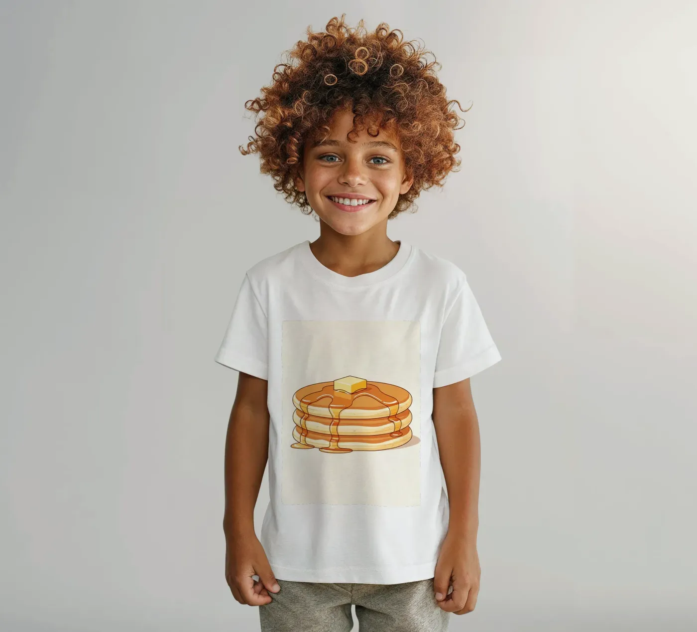 Pannenkoekenstapel met stroop kinder t-shirt van FlatPrint Studio