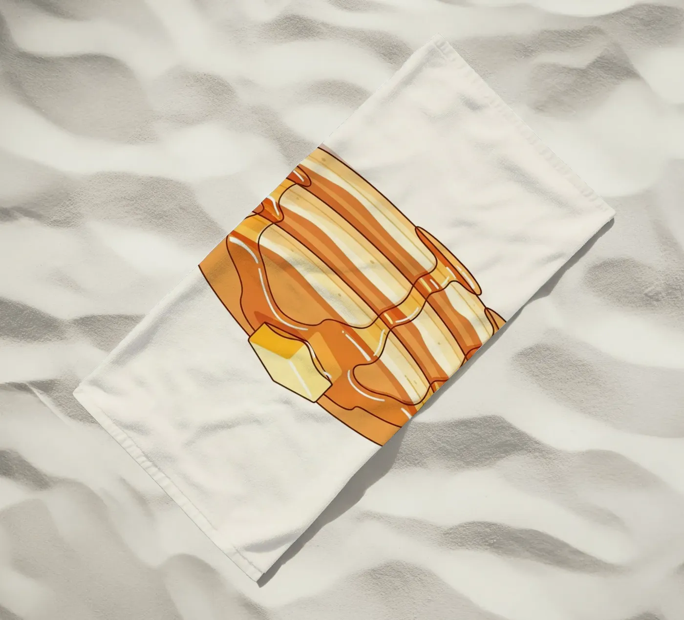 Pannenkoekenstapel met stroop strandhanddoek van FlatPrint Studio