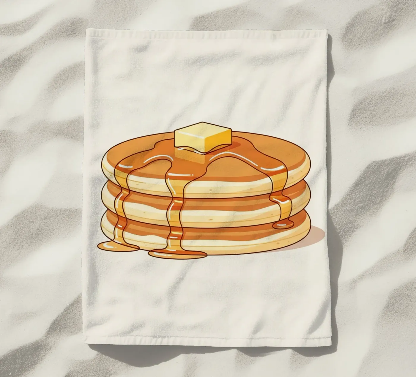 Pannenkoekenstapel met stroop strandhanddoek van FlatPrint Studio