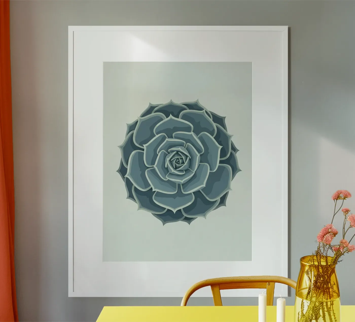 Blue Succulent Rosette poster da FlatPrint Studio