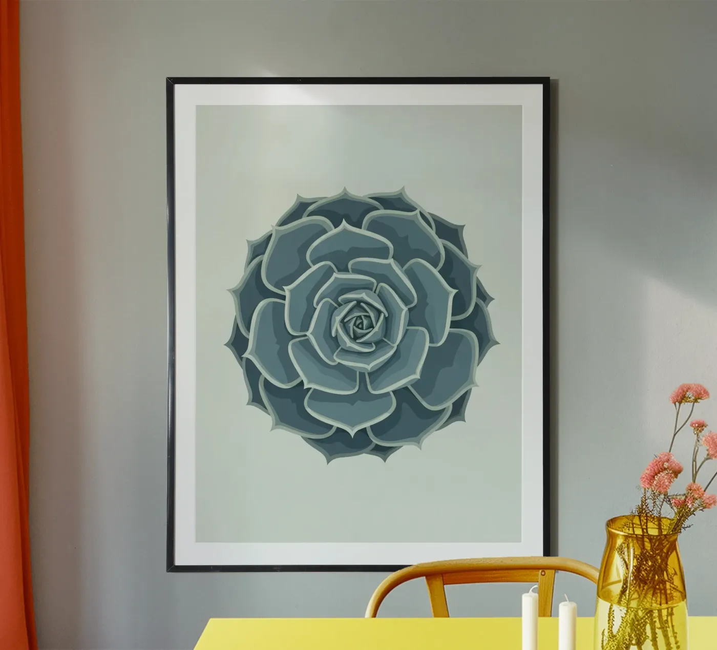Blue Succulent Rosette poster da FlatPrint Studio