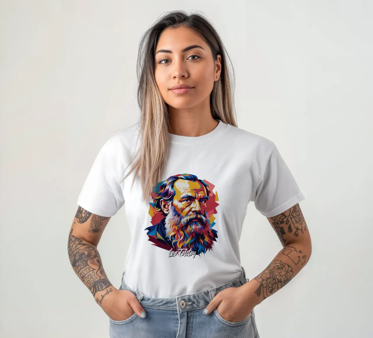 Leo Tolstoy in WPAP Pop Art T-Shirt von vectorartnesia