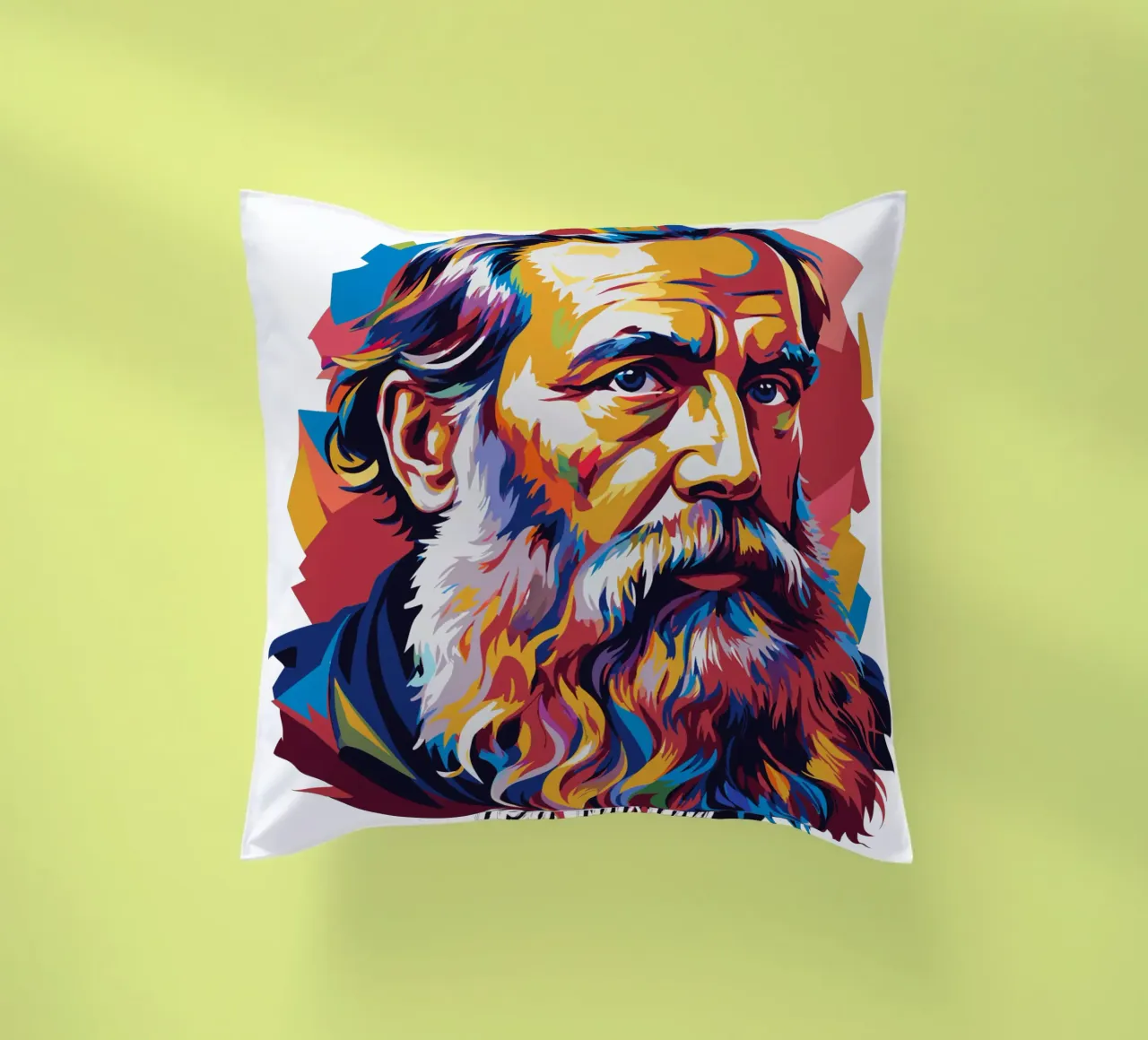 Leo Tolstoy in WPAP Pop Art Kissen von vectorartnesia