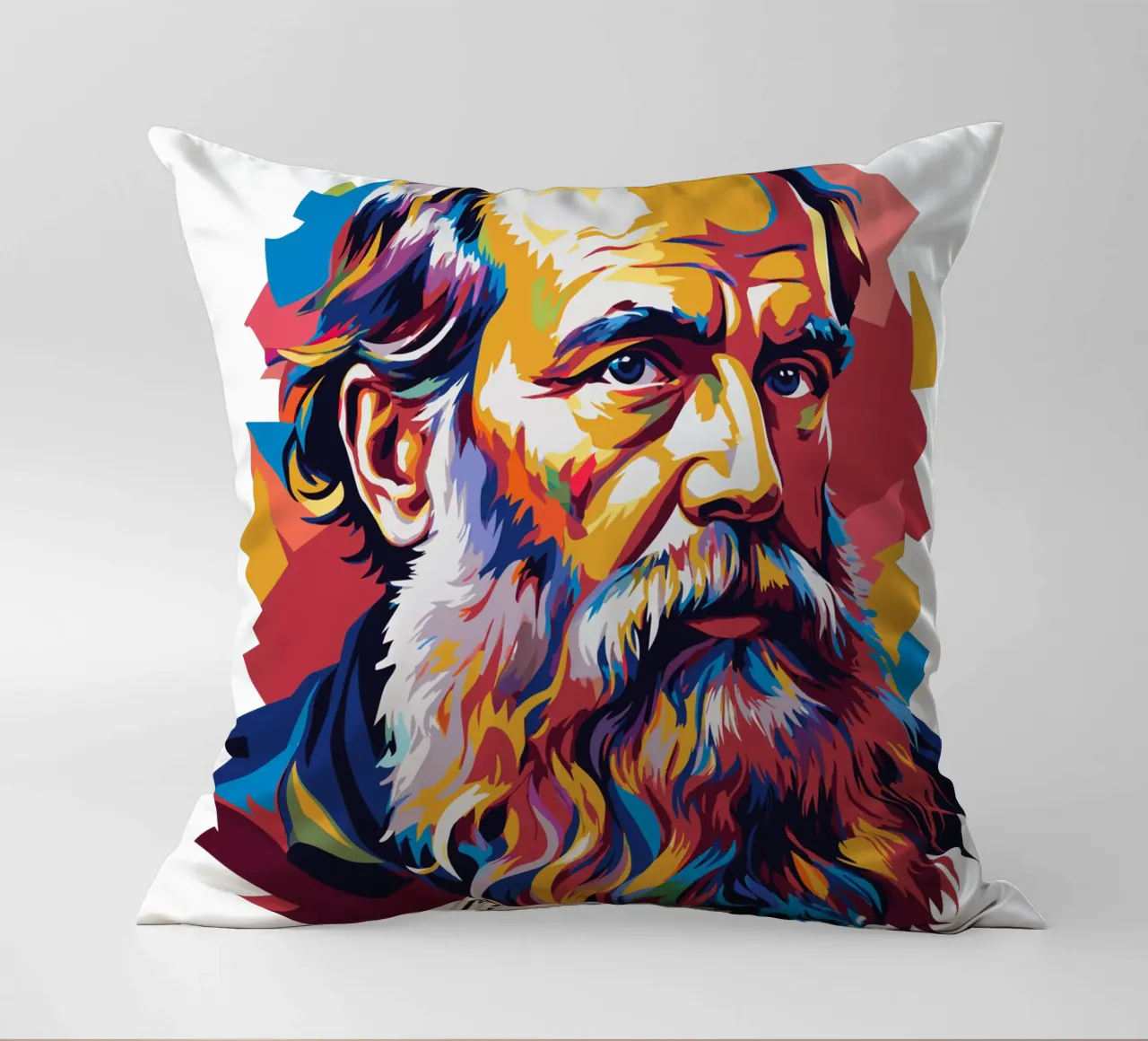 Leo Tolstoy in WPAP Pop Art Kissen von vectorartnesia