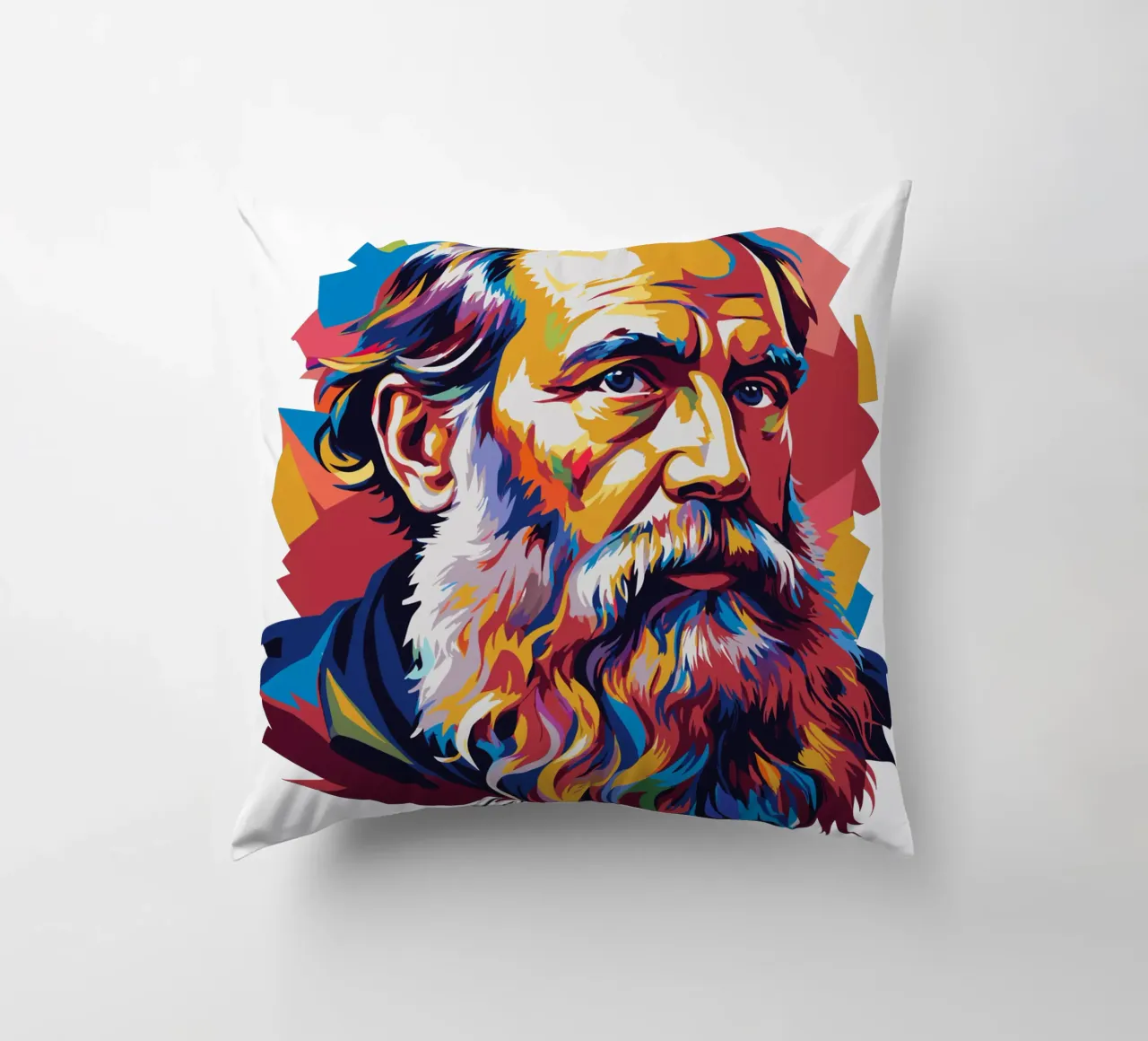 Leo Tolstoy in WPAP Pop Art Kissen von vectorartnesia