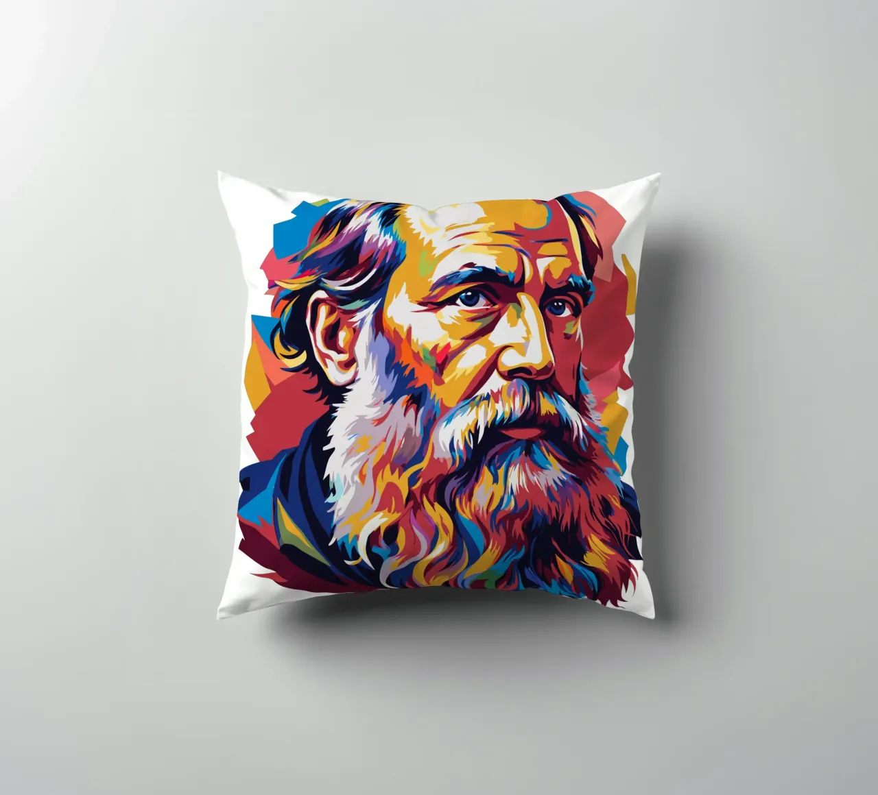 Leo Tolstoy in WPAP Pop Art Kissen von vectorartnesia