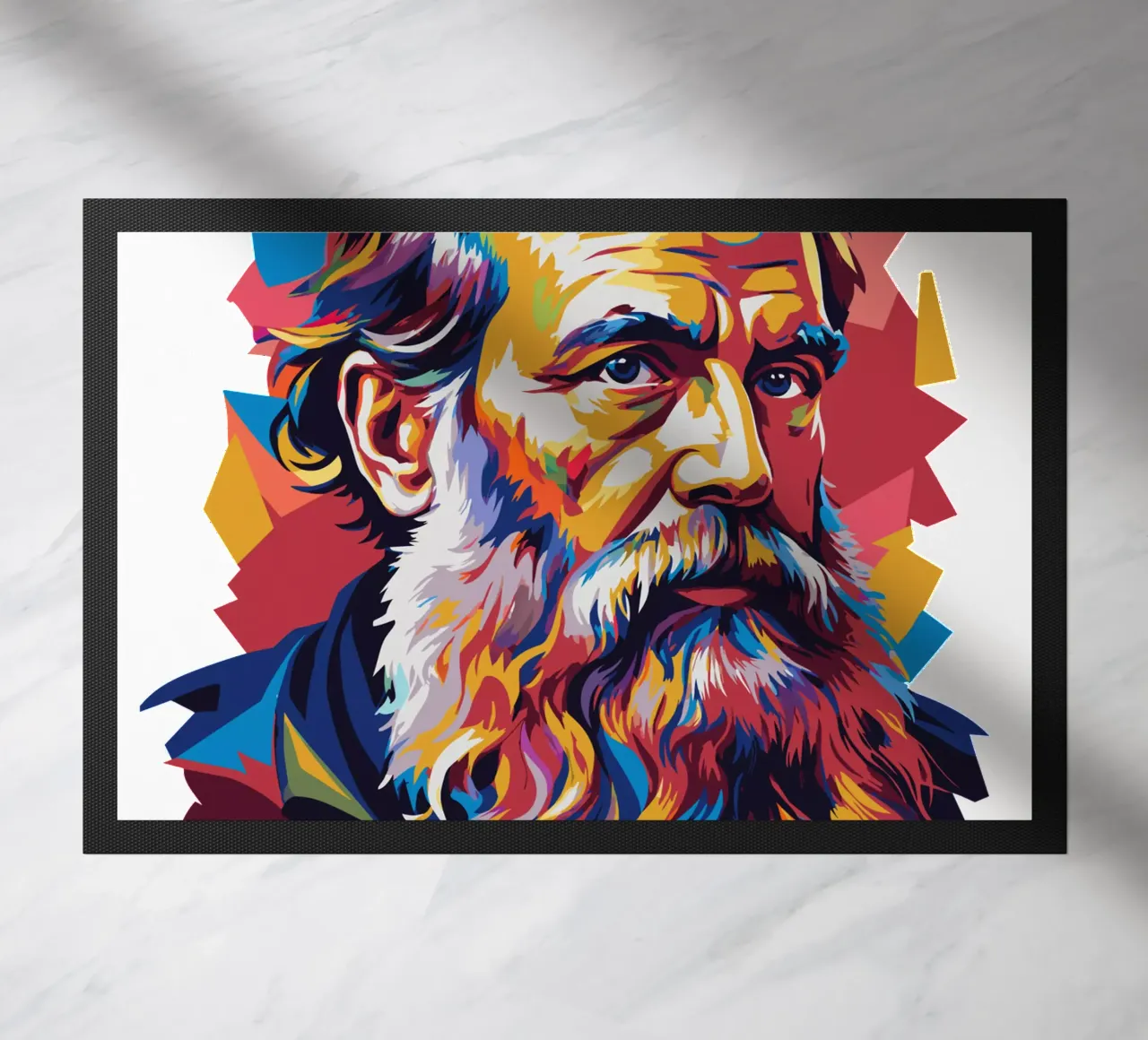 Leo Tolstoy in WPAP Pop Art Fußmatte von vectorartnesia