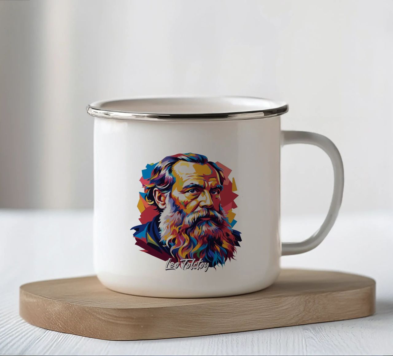 Leo Tolstoy in WPAP Pop Art tazza in smalto da vectorartnesia