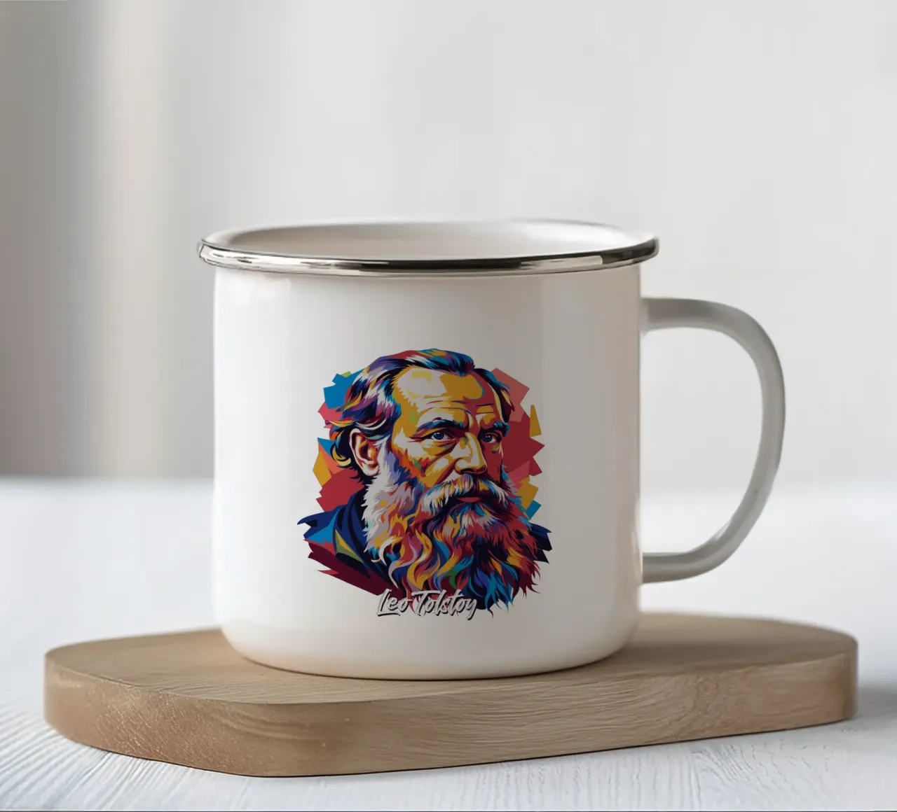 Leo Tolstoy in WPAP Pop Art mug en émail de vectorartnesia