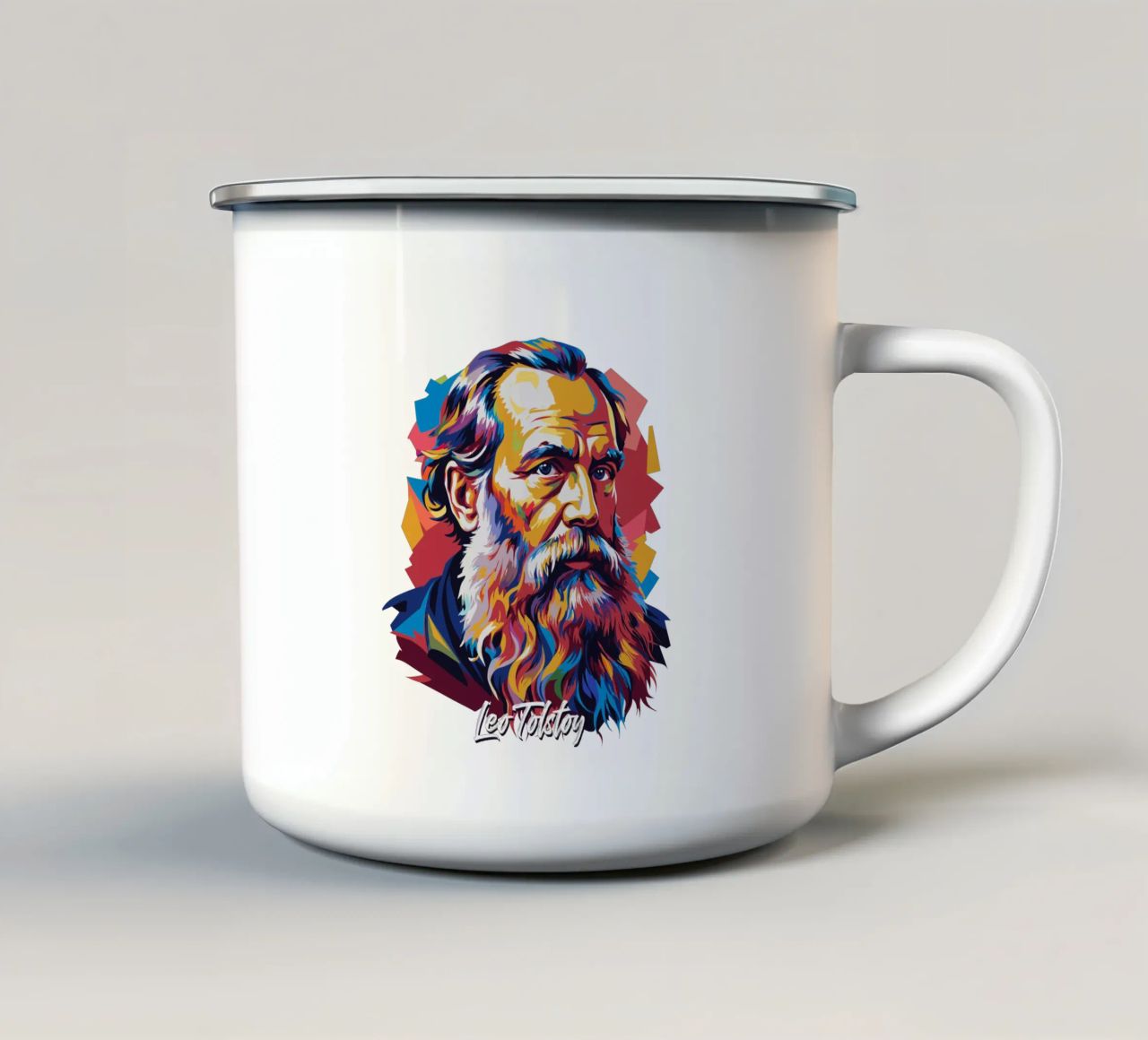 Leo Tolstoy in WPAP Pop Art tazza in smalto da vectorartnesia