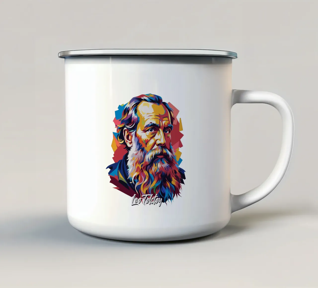 Leo Tolstoy in WPAP Pop Art mug en émail de vectorartnesia