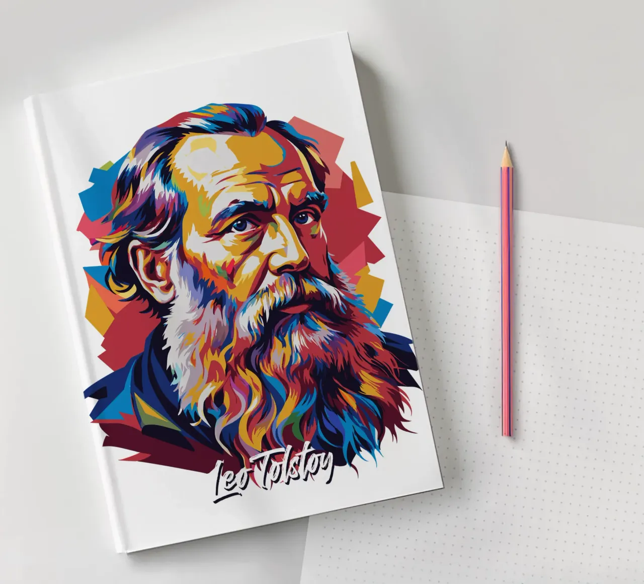 Leo Tolstoy in WPAP Pop Art notebook by vectorartnesia
