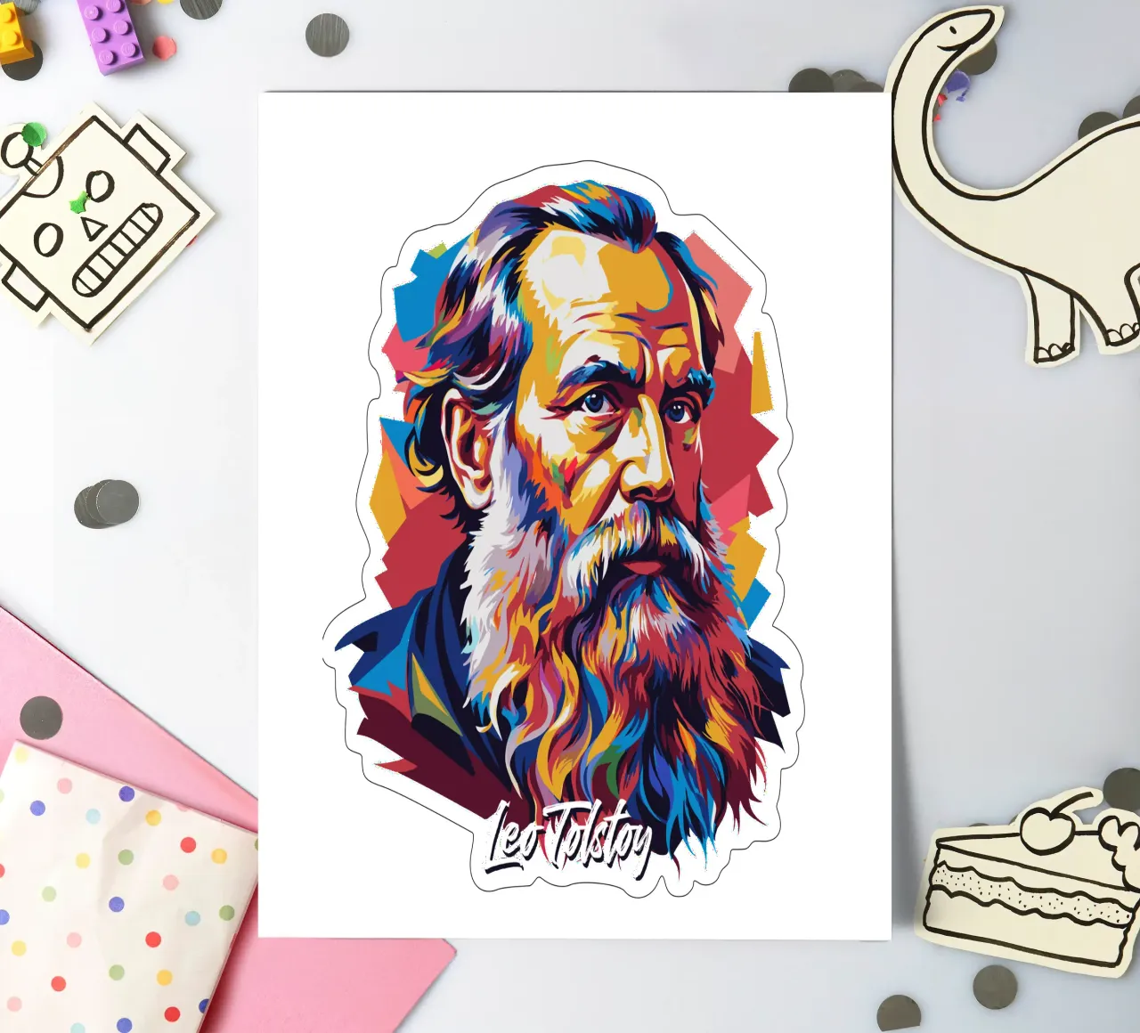 Leo Tolstoy in WPAP Pop Art foglio adesivo da vectorartnesia