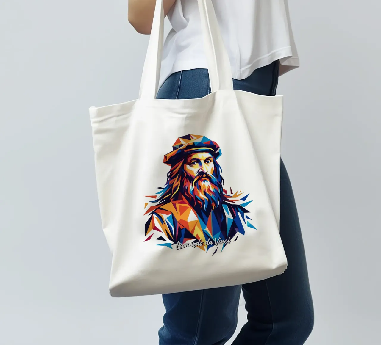 Leonardo da Vinci in WPAP Pop Art borsa in juta da vectorartnesia