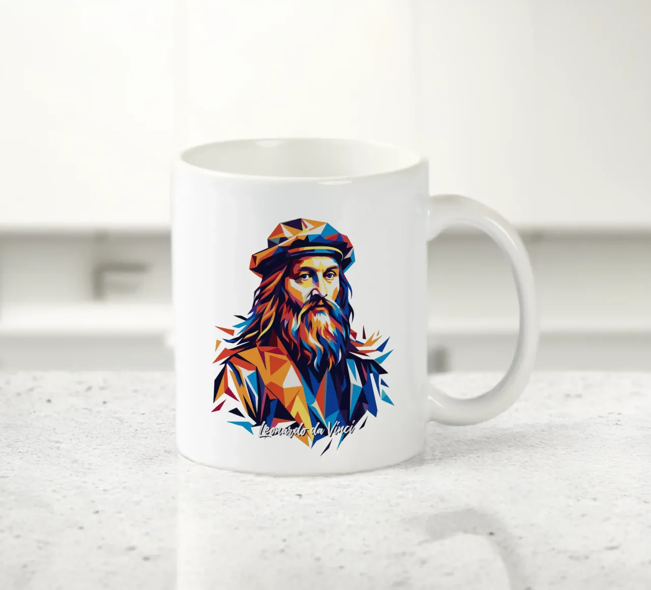 Leonardo da Vinci in WPAP Pop Art taza de cerámica de vectorartnesia