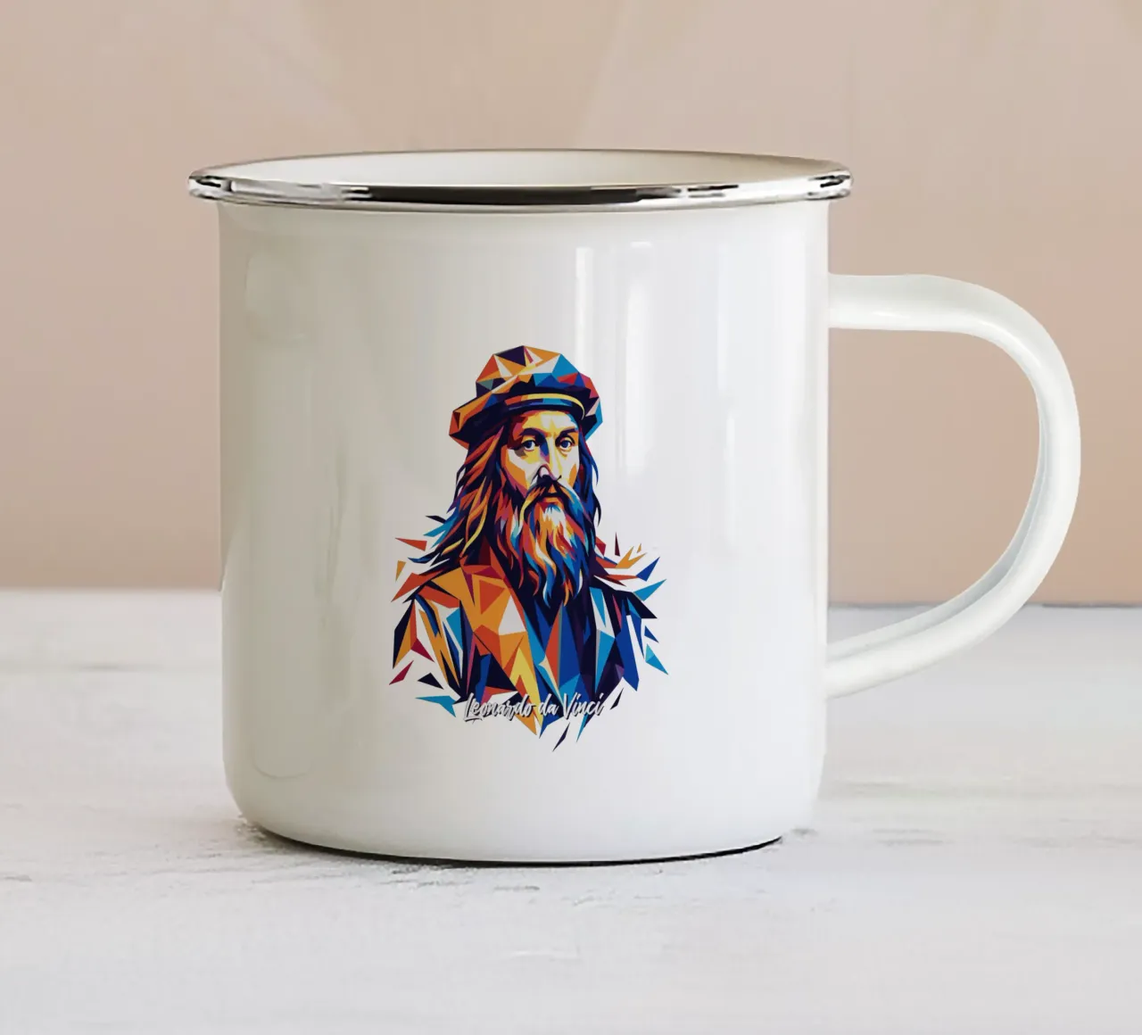 Leonardo da Vinci in WPAP Pop Art taza de esmalte de vectorartnesia