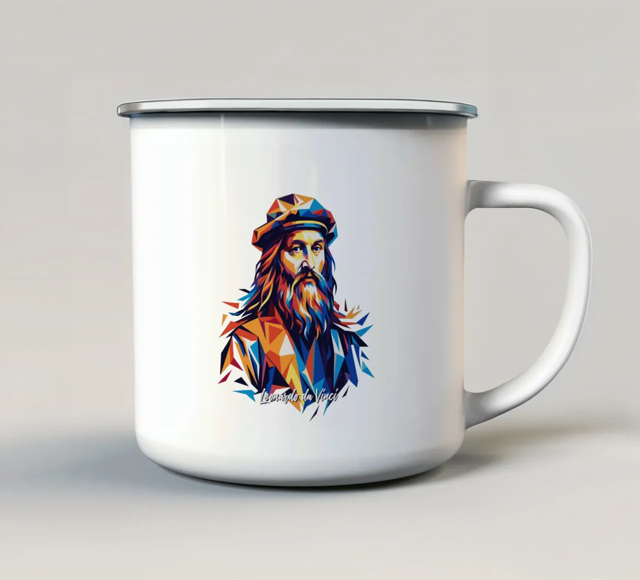 Leonardo da Vinci in WPAP Pop Art taza de esmalte de vectorartnesia