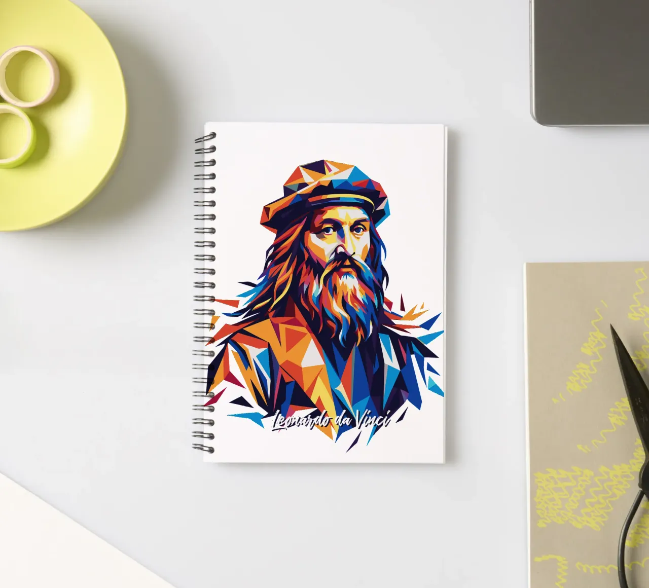 Leonardo da Vinci in WPAP Pop Art spiral notebook by vectorartnesia