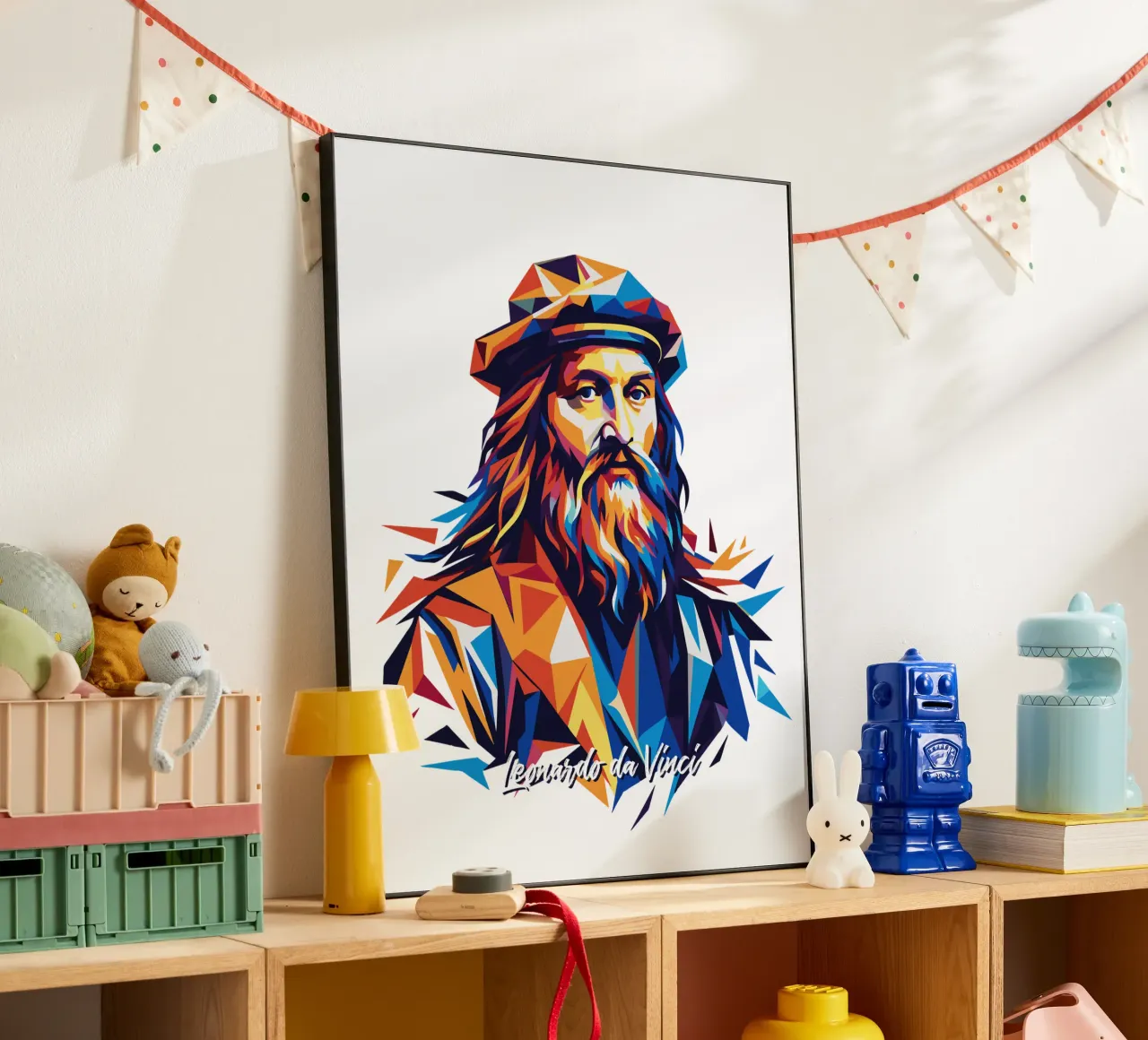 Leonardo da Vinci in WPAP Pop Art alluminio dibond da vectorartnesia