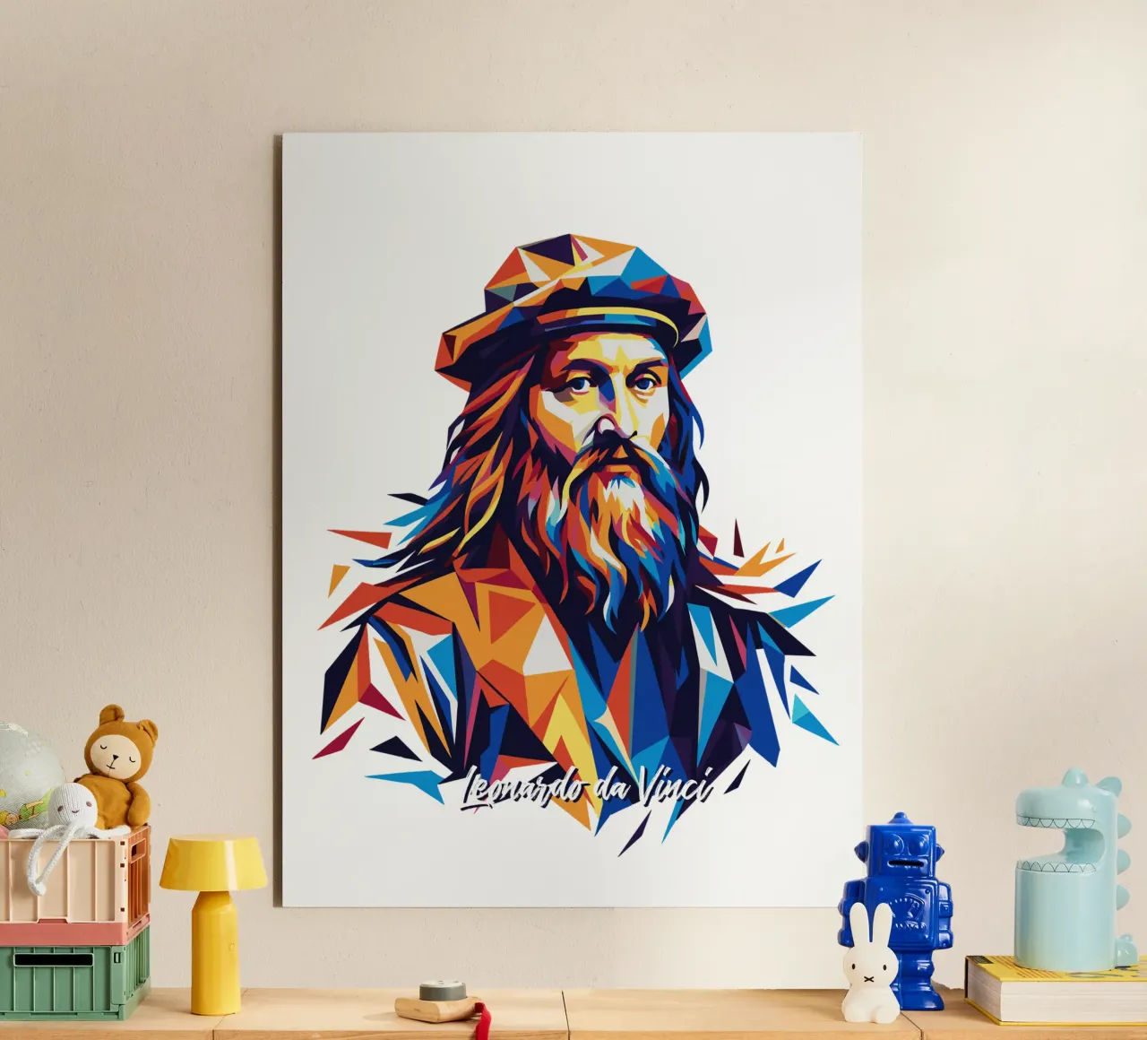 Leonardo da Vinci in WPAP Pop Art alluminio dibond da vectorartnesia