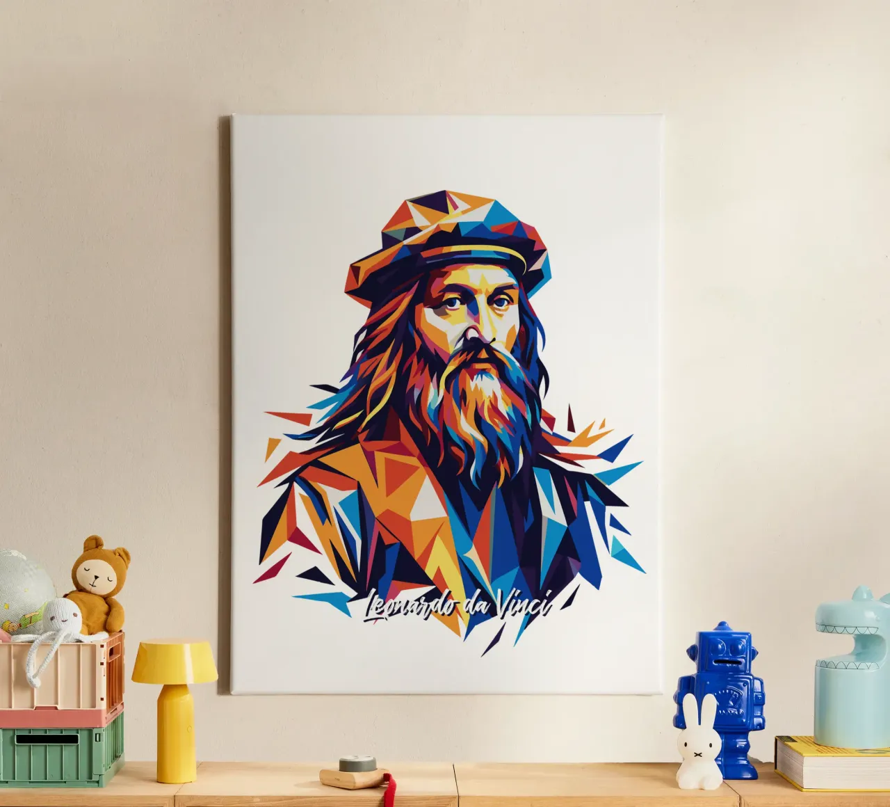 Leonardo da Vinci in WPAP Pop Art tela da vectorartnesia
